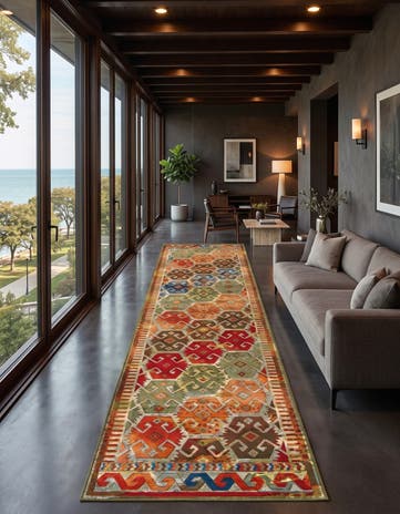 Easy-Clean Southwestern Indoor / Outdoor Runner Rug