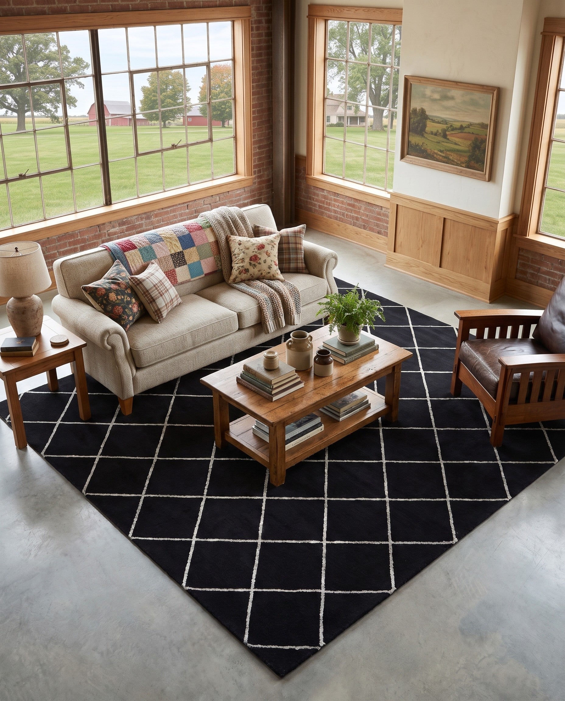 Black and Silver Vogue Geo Square Rug