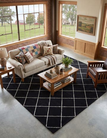 Black and Silver Vogue Geo Square Rug