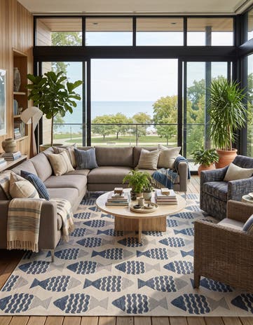 13' x 13' Easy-Clean Coastal Indoor / Outdoor Square Rug