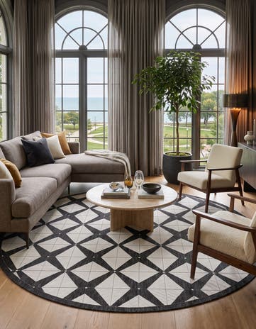 13' x 13' Easy-Clean Modern Indoor / Outdoor Round Rug
