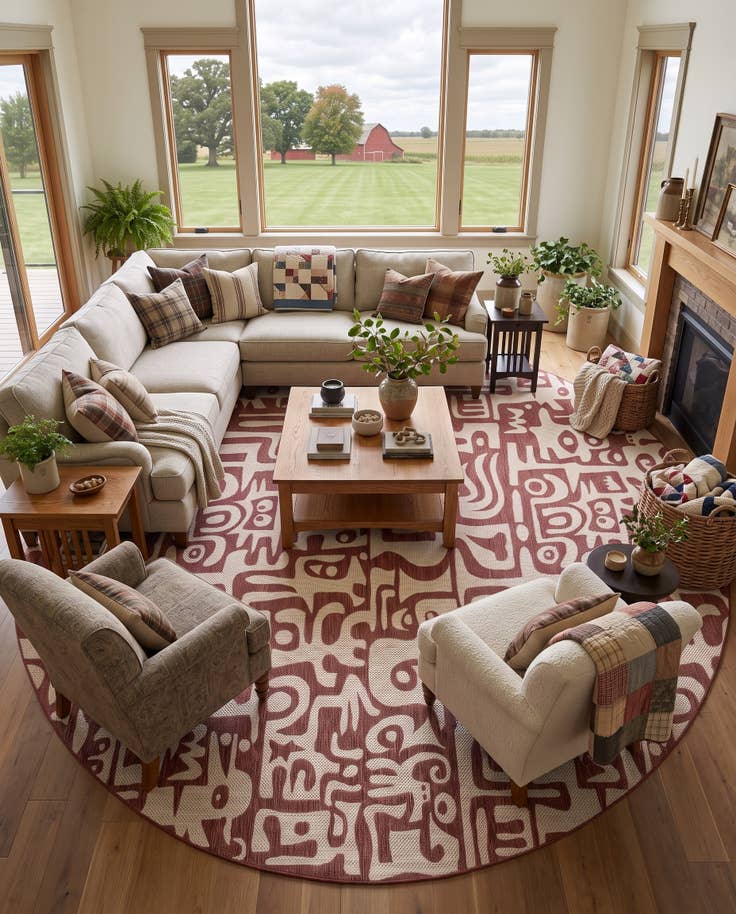 Detail image of 13' x 13' Easy-Clean Modern Indoor / Outdoor Round Rug