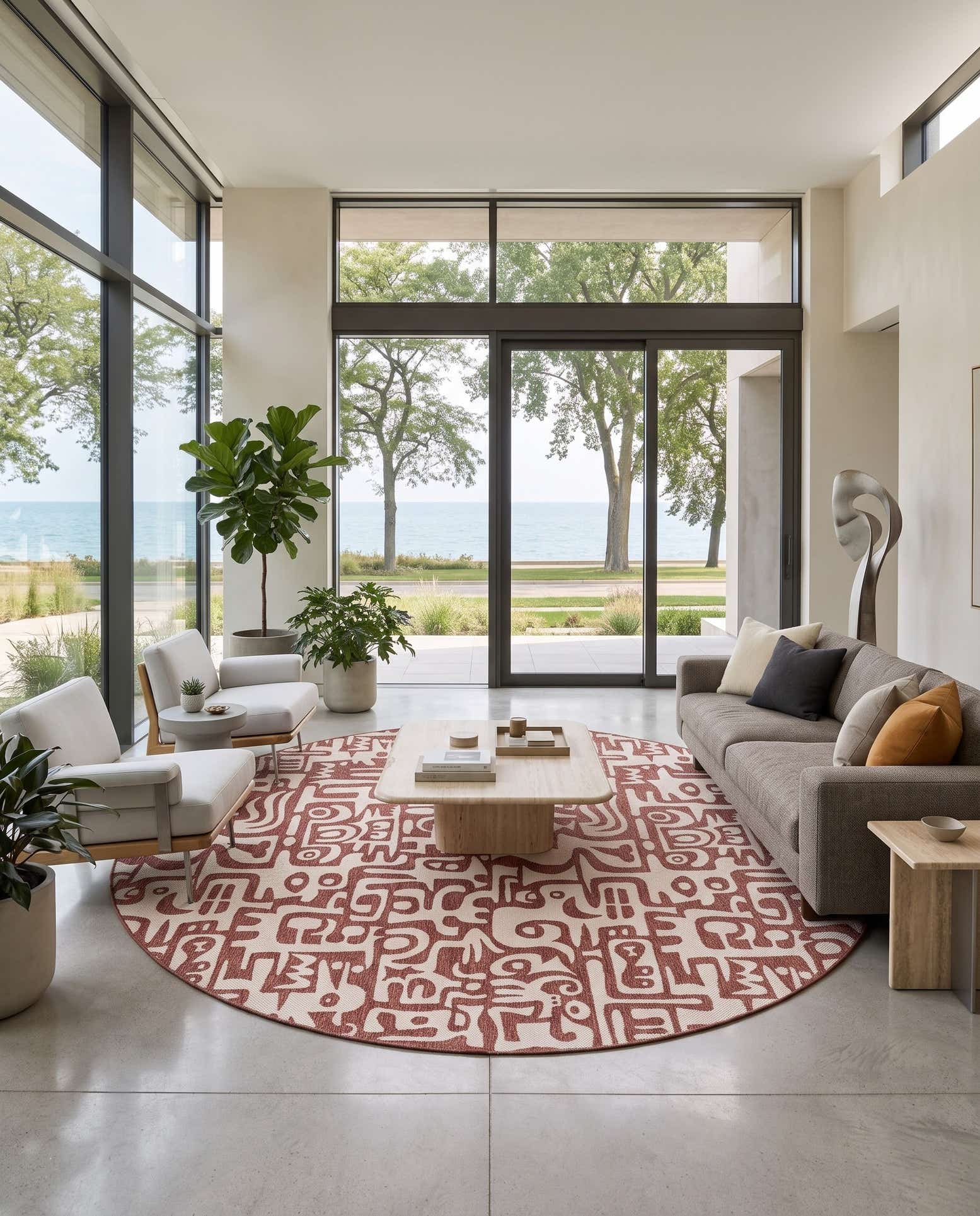 13' x 13' Easy-Clean Modern Indoor / Outdoor Round Rug