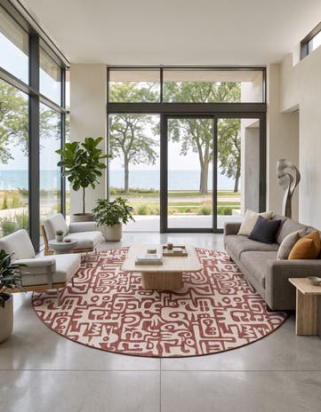 Rust Red Easy-Clean Modern Indoor / Outdoor Round Rug