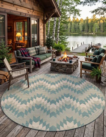 Aqua Blue Easy-Clean Modern Indoor / Outdoor Round Rug