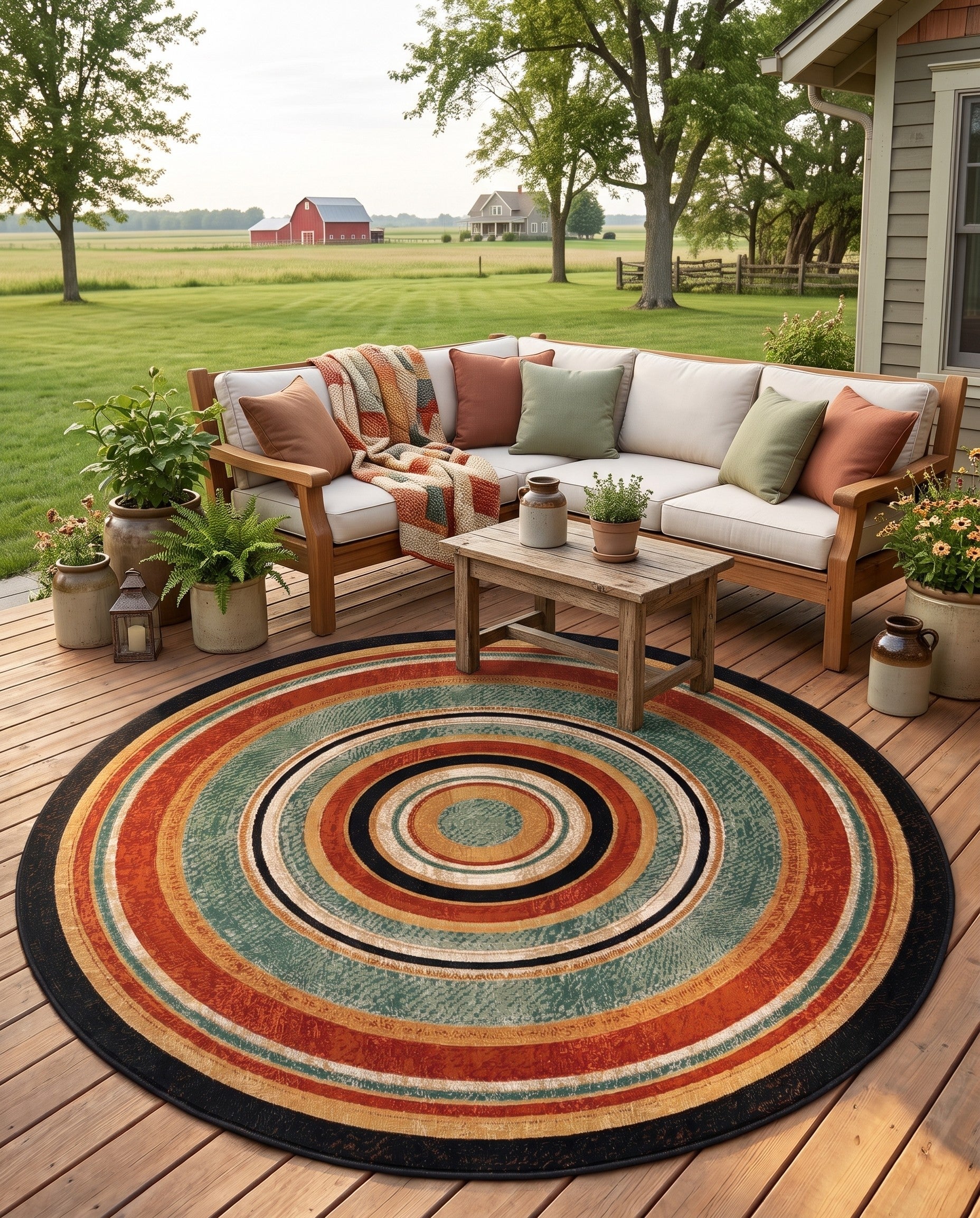 Easy-Clean Modern Indoor / Outdoor Round Rug