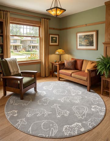 Gray Whimsy Kids Round Rug