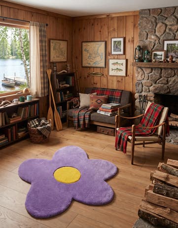 Purple Happy Rugs Funky Flower Wool Round
