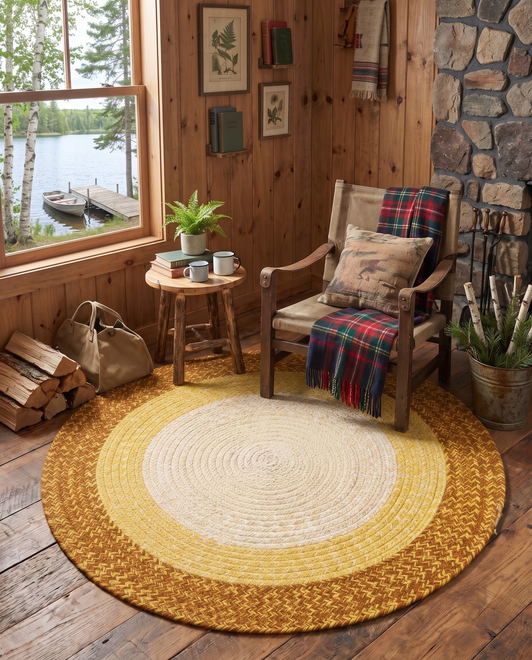 Yellow Handmade Hand Braided Wool Round Rug