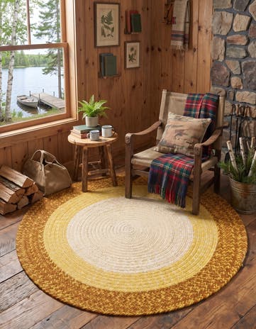 Yellow Handmade Hand Braided Wool Round Rug