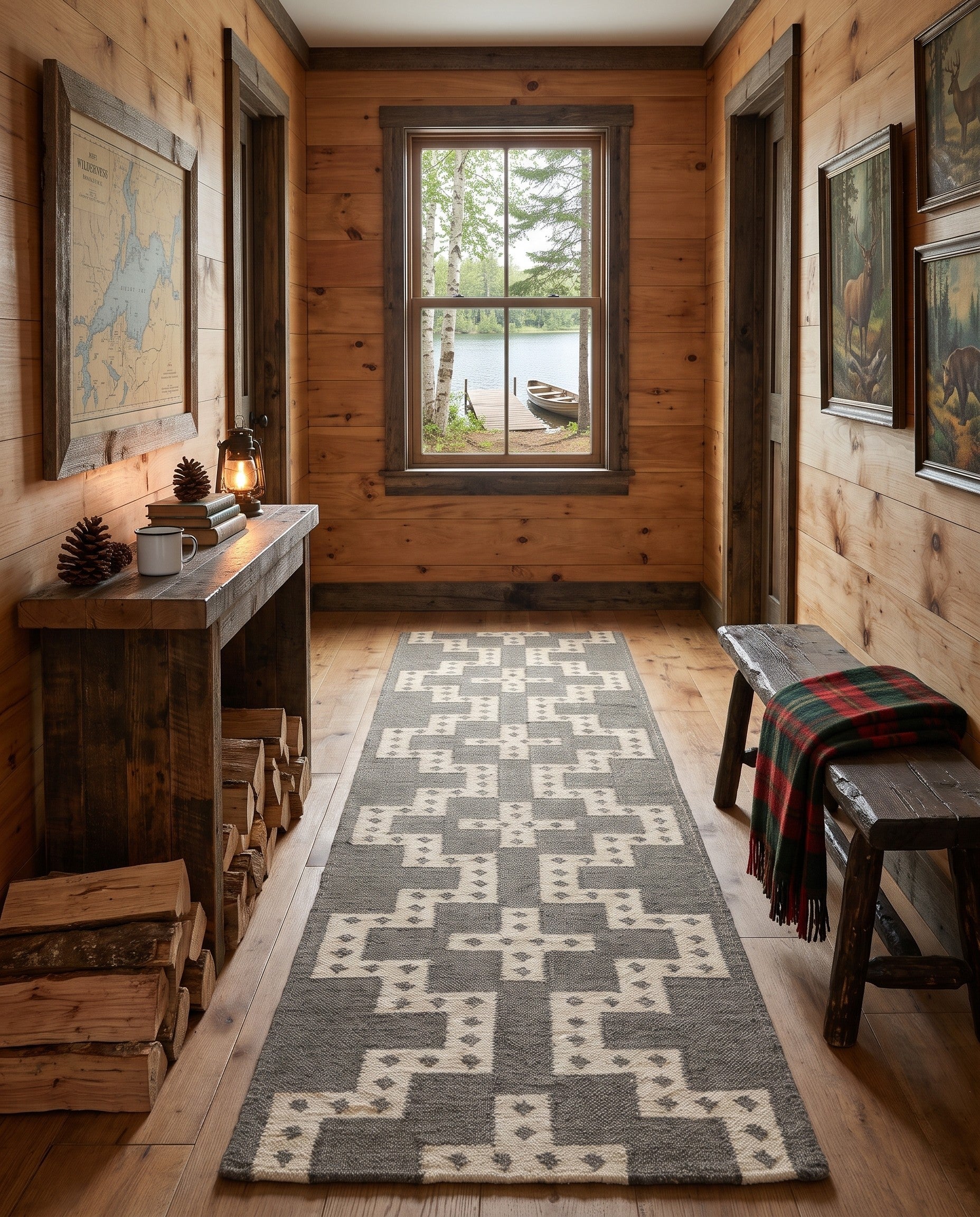 Gray and White Hand Woven Kilim Wool Runner Rug