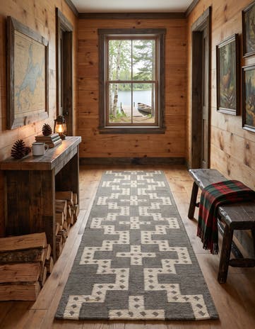 Gray and White Hand Woven Kilim Wool Runner Rug