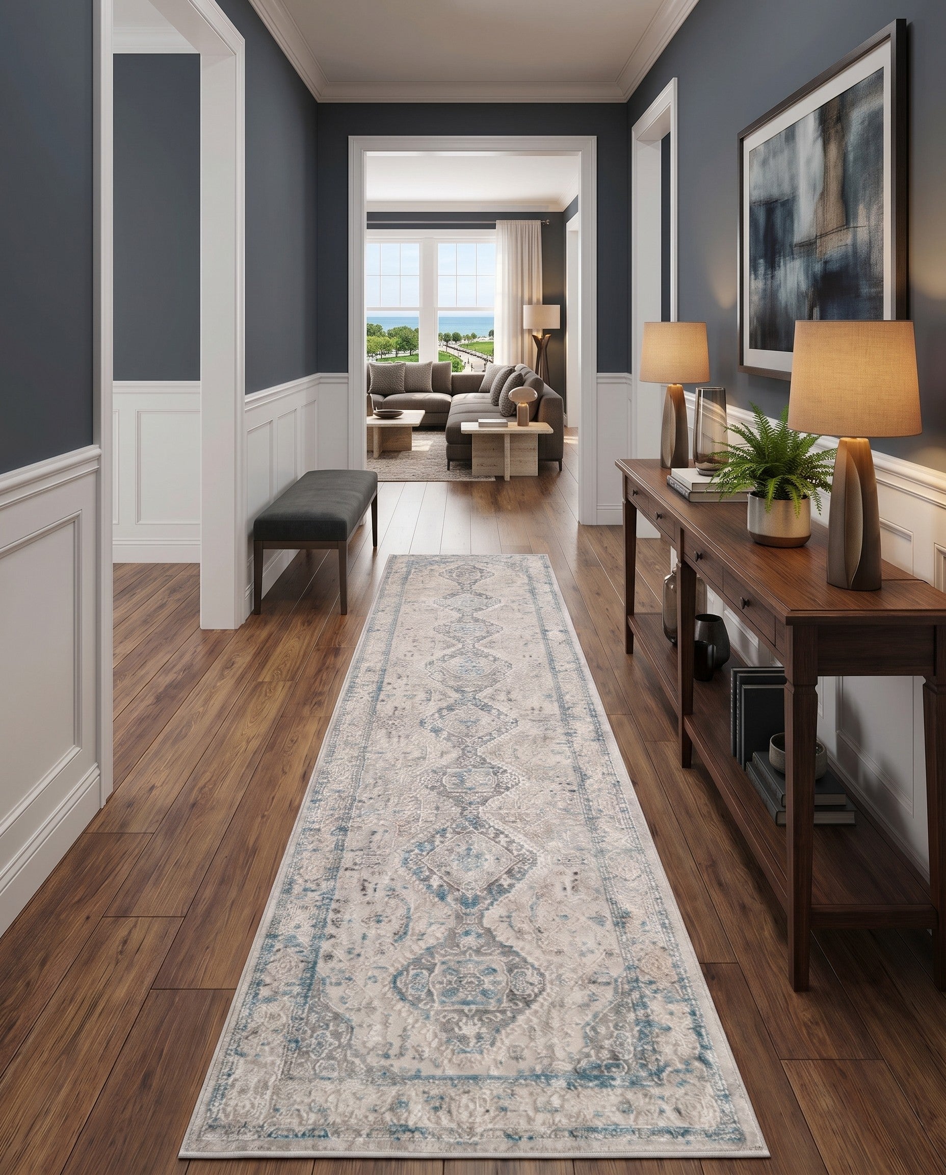 Ivory and Gray Finsbury Runner Rug