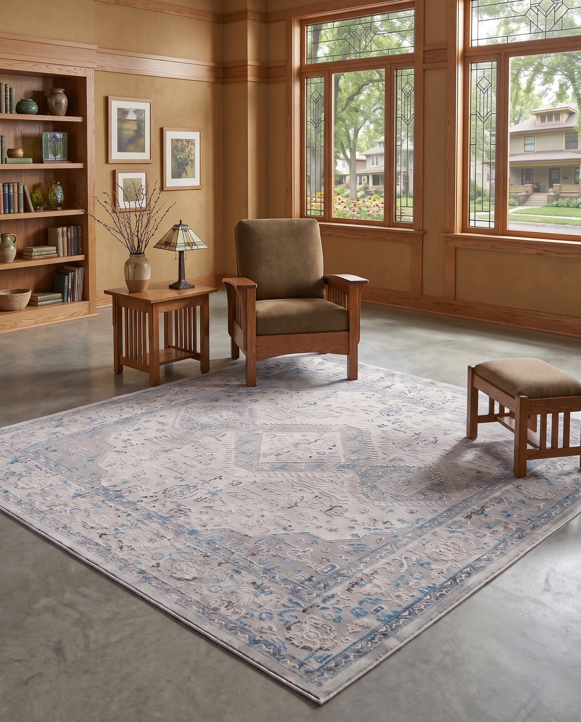 Ivory and Gray Finsbury Ellwood Square Rug