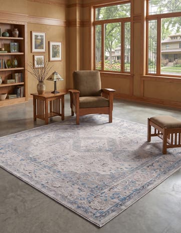 Ivory and Gray Finsbury Ellwood Square Rug