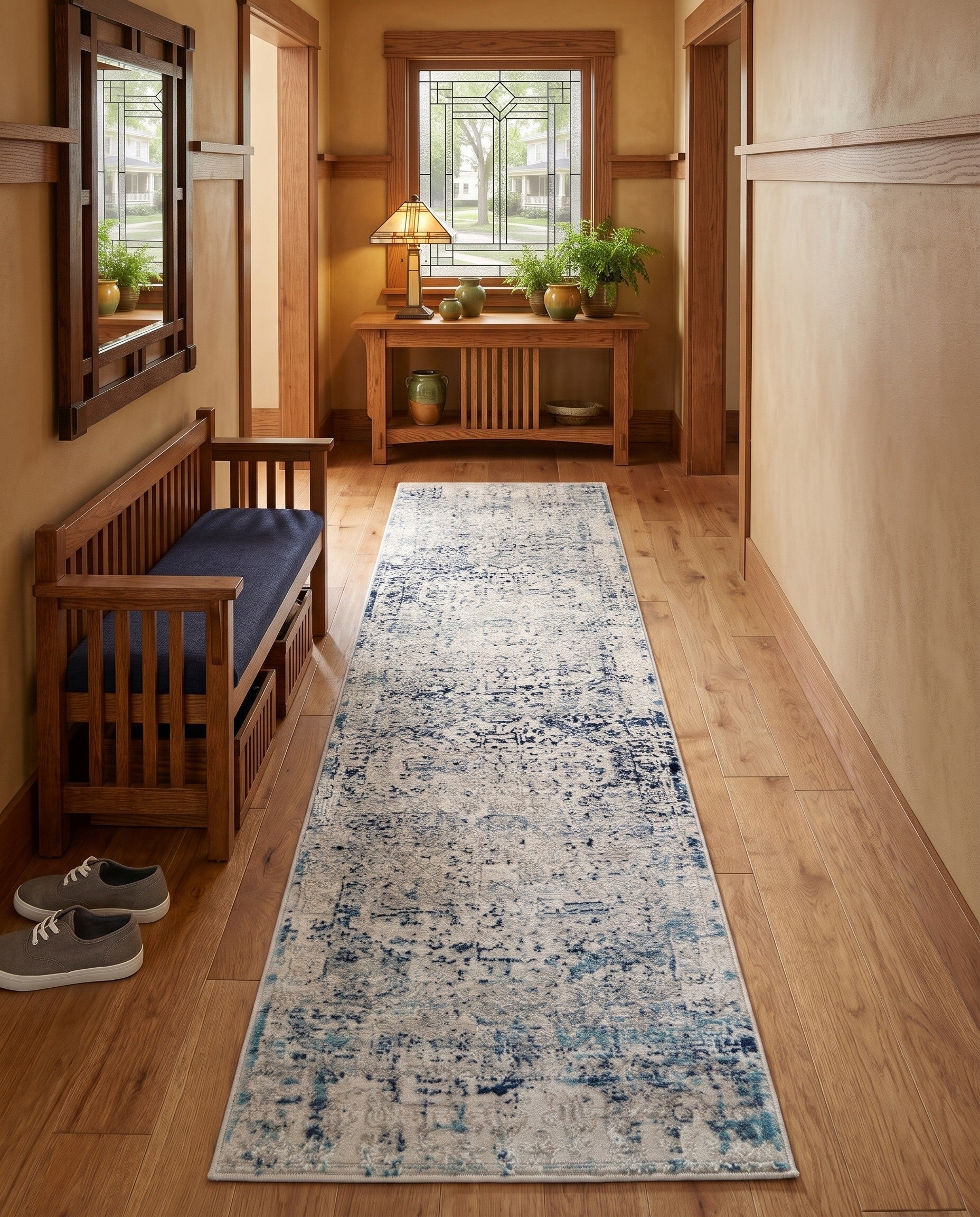 Ivory and Blue Finsbury Runner Rug