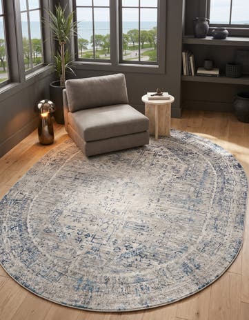 Ivory and Blue Finsbury Oval Rug