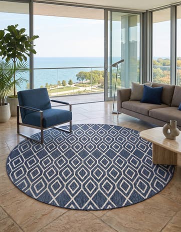 Blue Easy-Clean Jill Zarin Indoor / Outdoor Round Rug