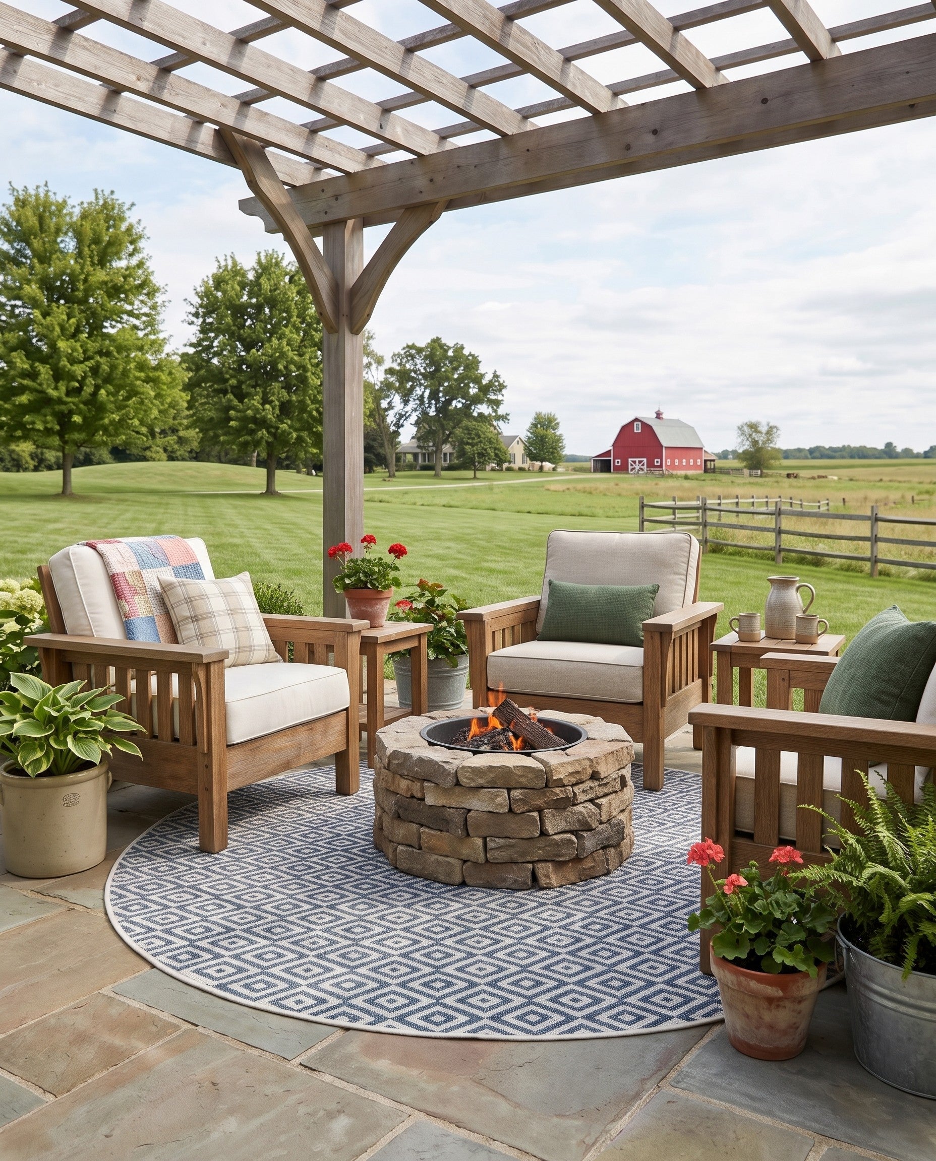 Blue Easy-Clean Jill Zarin Indoor / Outdoor Round Rug