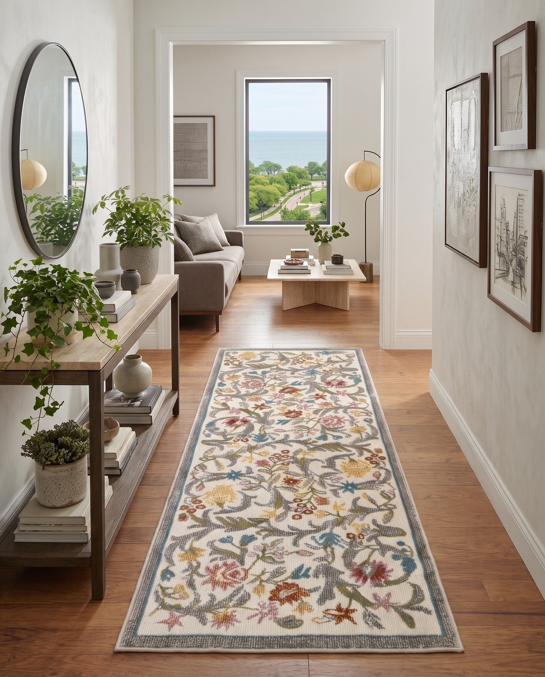 Ivory Blossom Runner Rug