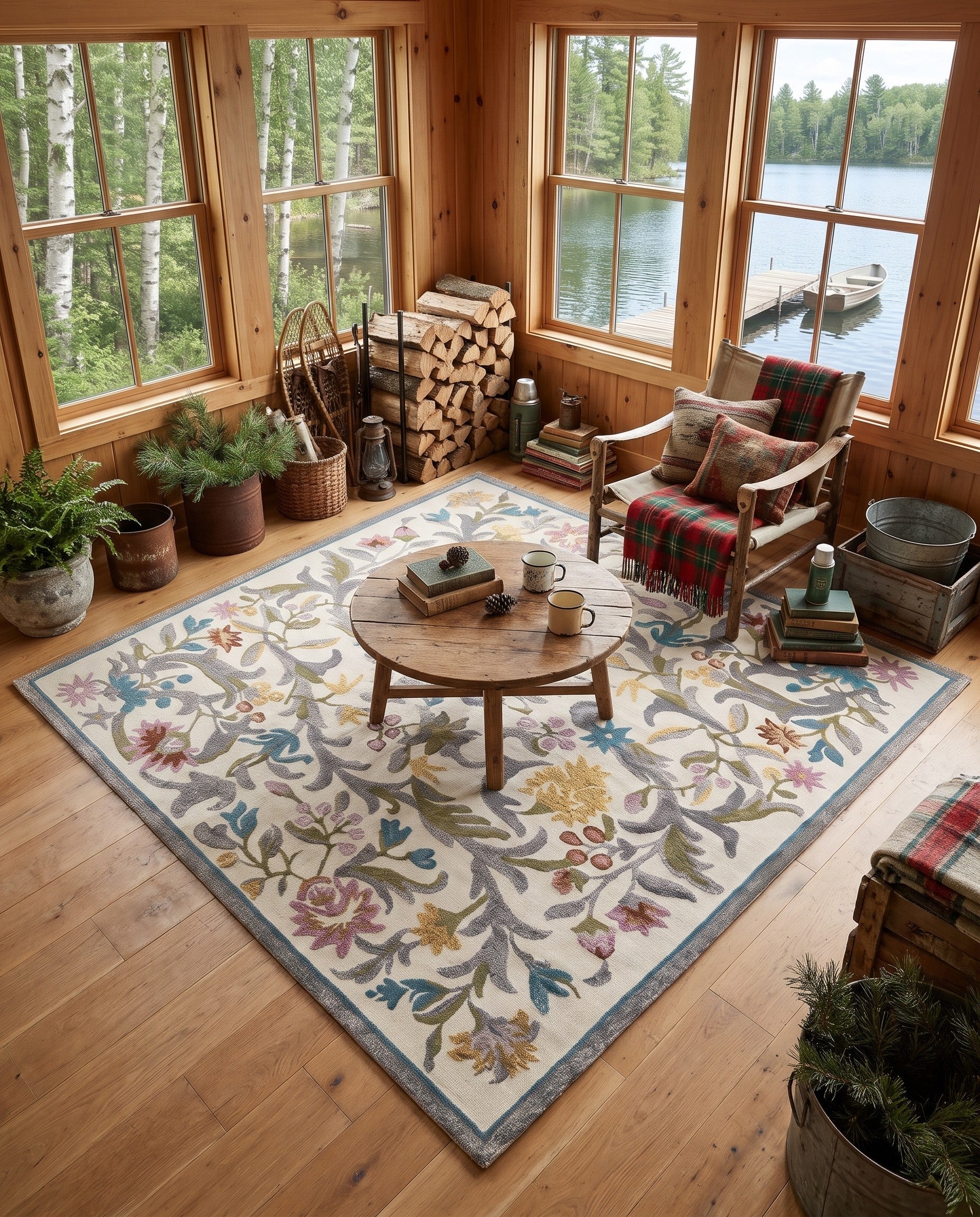 Ivory Blossom Square Rug