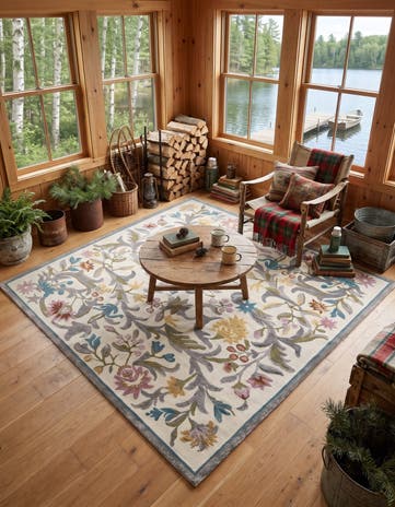 Ivory Blossom Square Rug