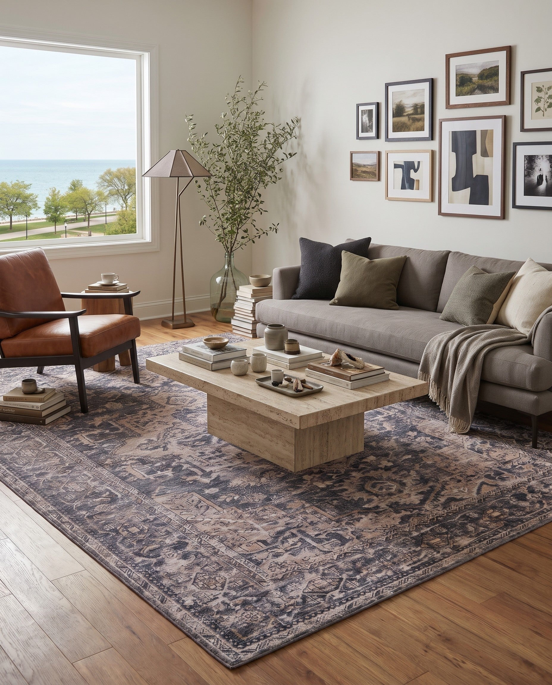 Ivory and Blue Yara Rug