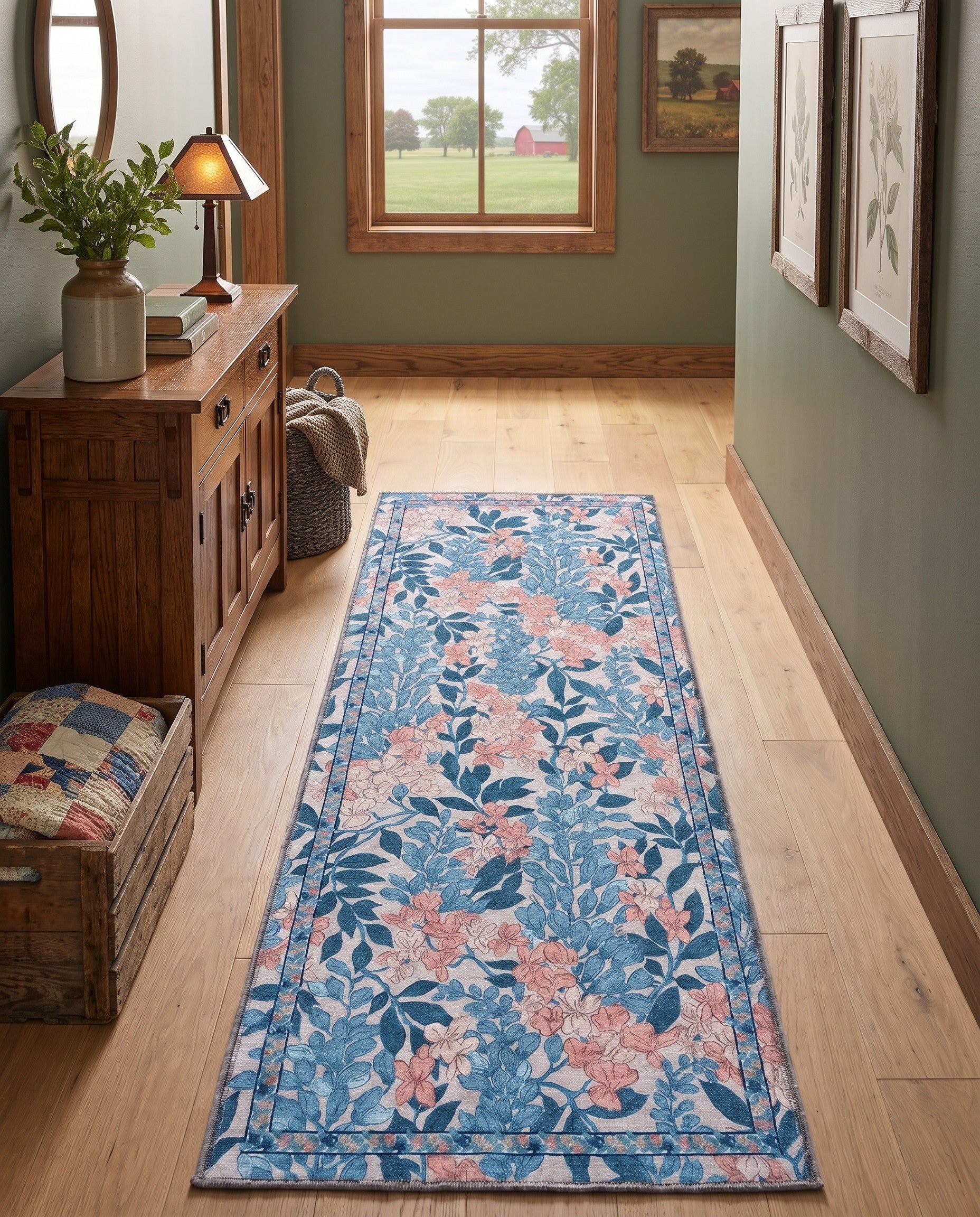 Blue and Cream Yara Danforth Runner Rug