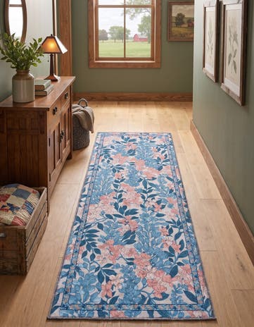 Blue and Cream Yara Danforth Runner Rug