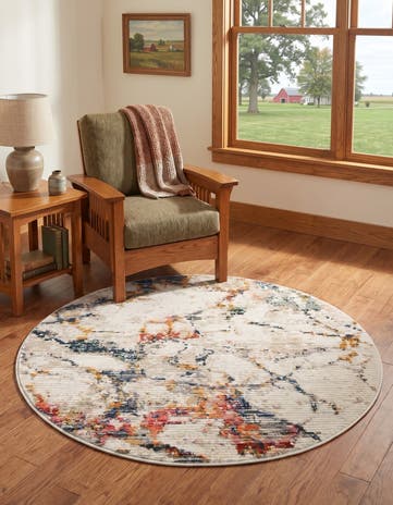 Navy Blue and White Gemstone Round Rug