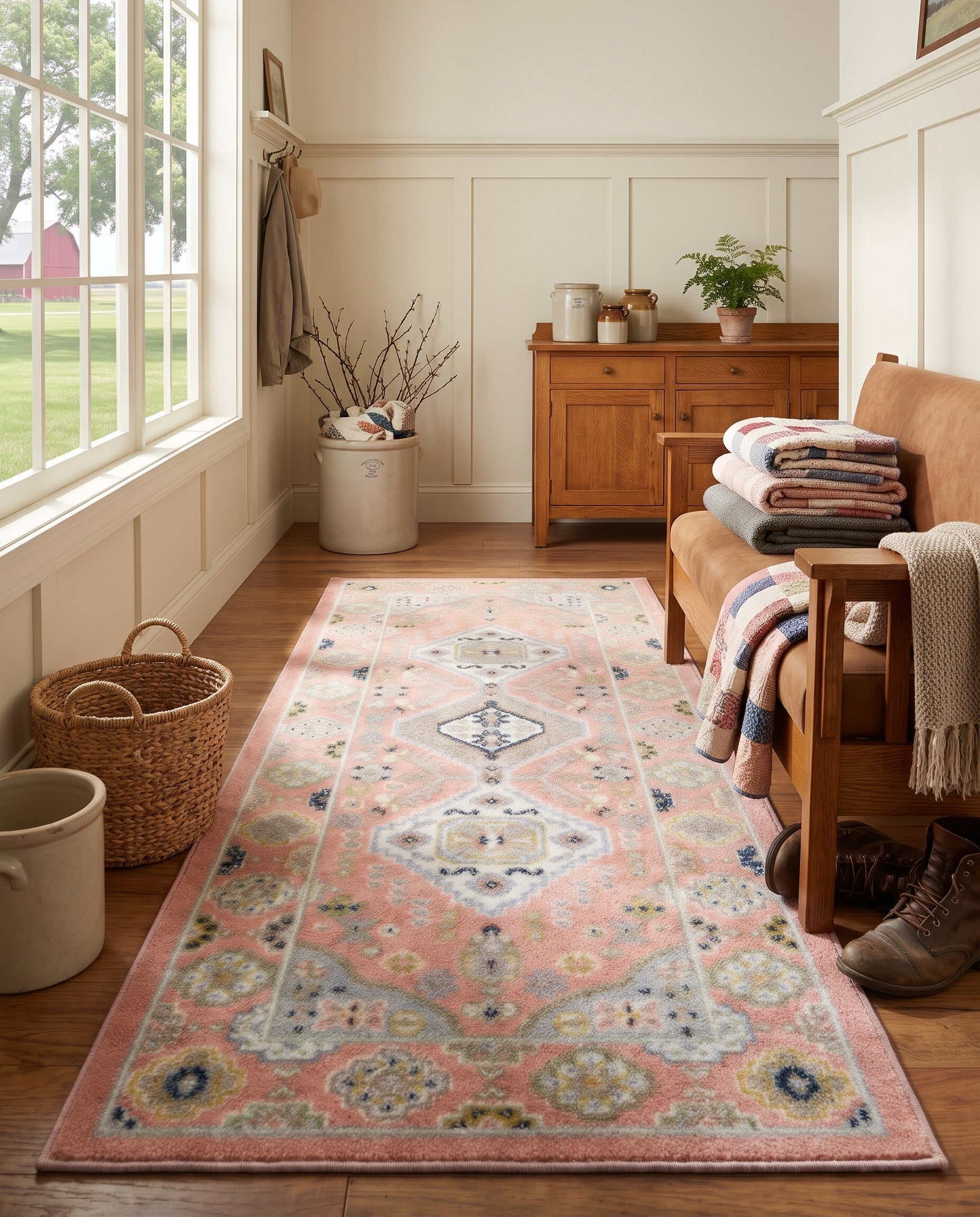 Rose Pink Kamala Washable Runner Rug