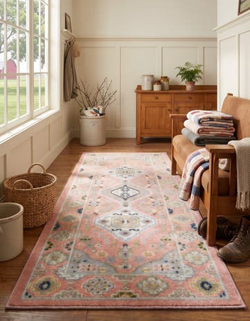 Rose Pink Kamala Washable Runner Rug