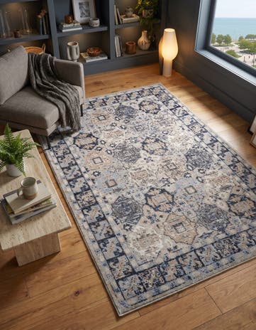 Ivory Gray Blue Kamala Washable Rug