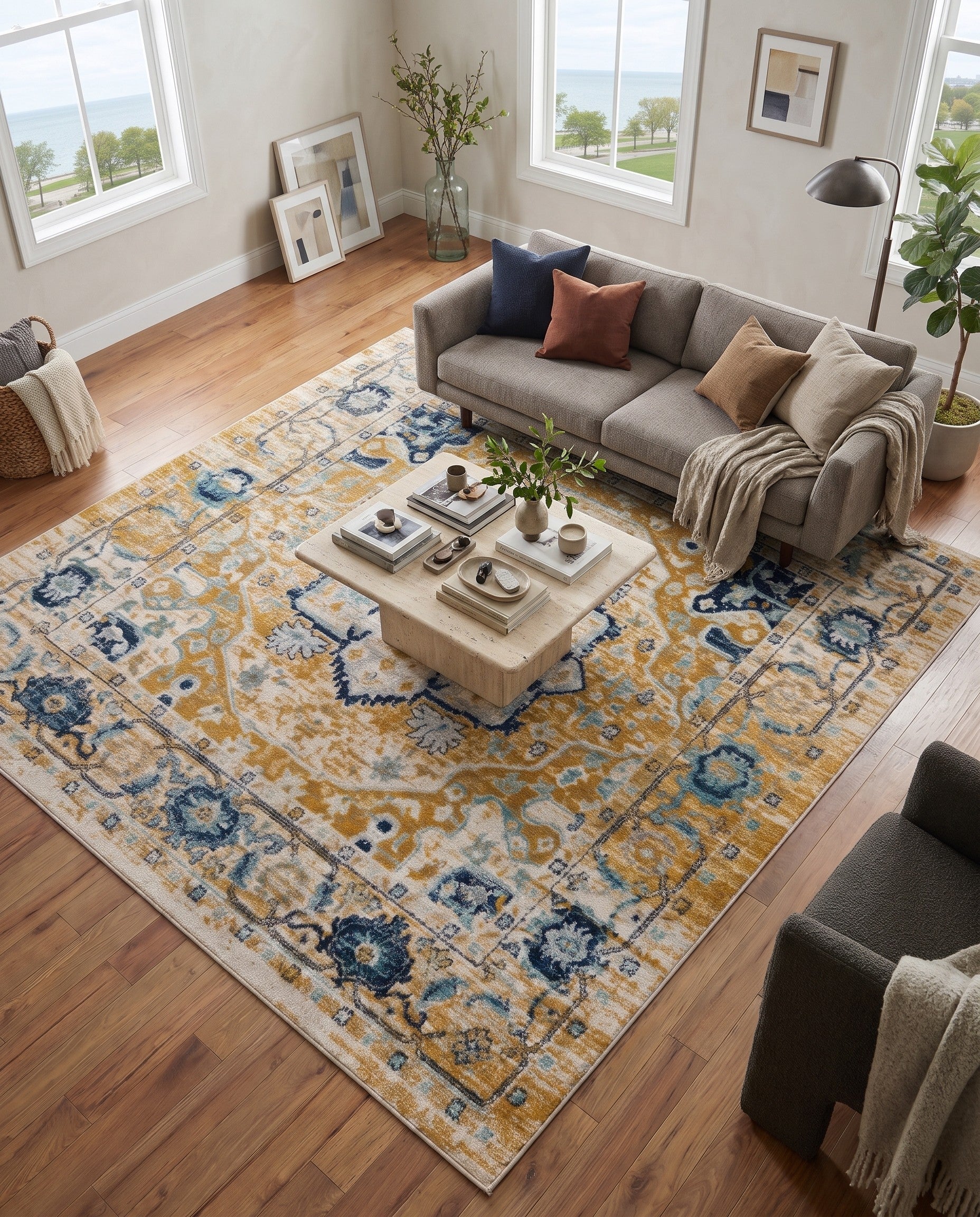 Yellow Gold Madeline Vintage Square Rug