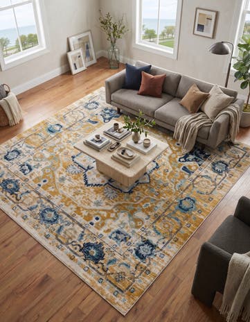 Yellow Gold Madeline Vintage Square Rug