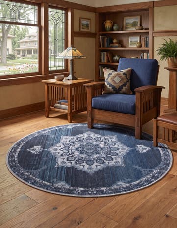 Navy Blue Francesca Beckwith Round Rug