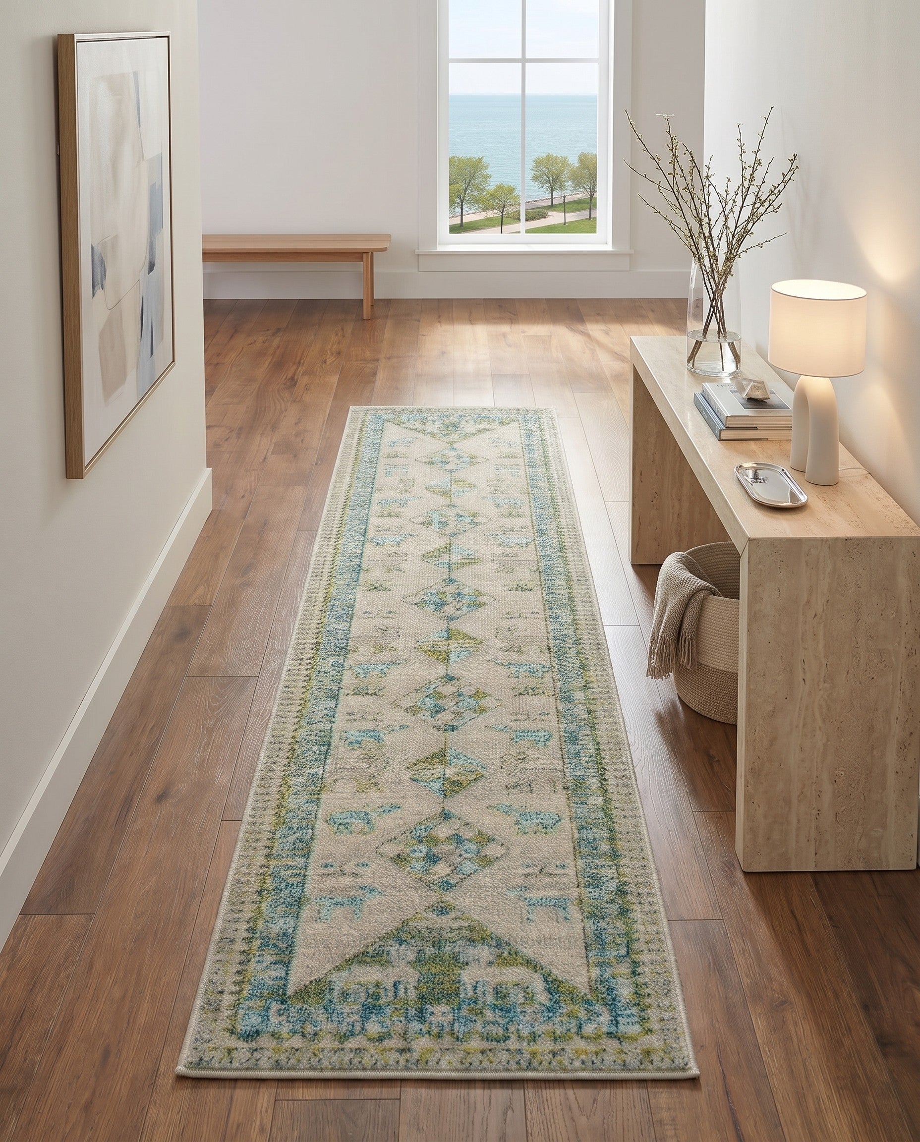 Green Washable Mesa Runner Rug