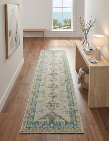 Green Washable Mesa Runner Rug