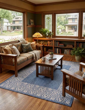 Blue Easy-Clean Border Indoor / Outdoor Rug