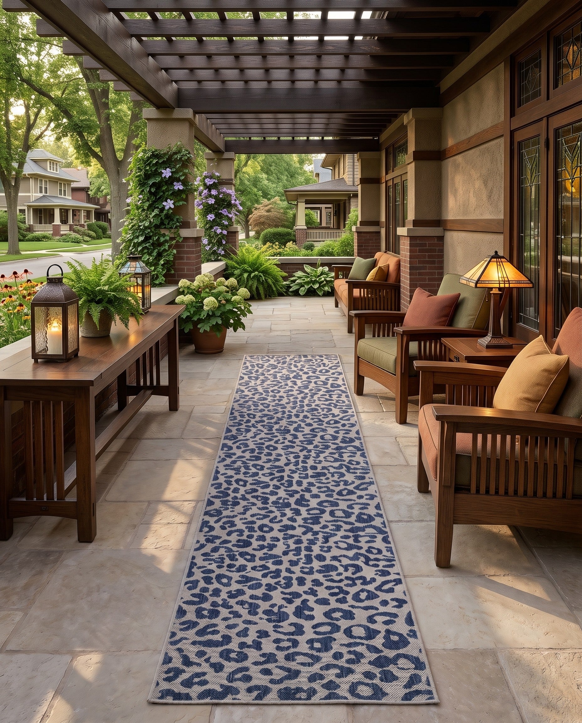 Blue Easy-Clean Safari Indoor / Outdoor Runner Rug