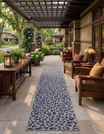 Blue Easy-Clean Safari Indoor / Outdoor Runner Rug