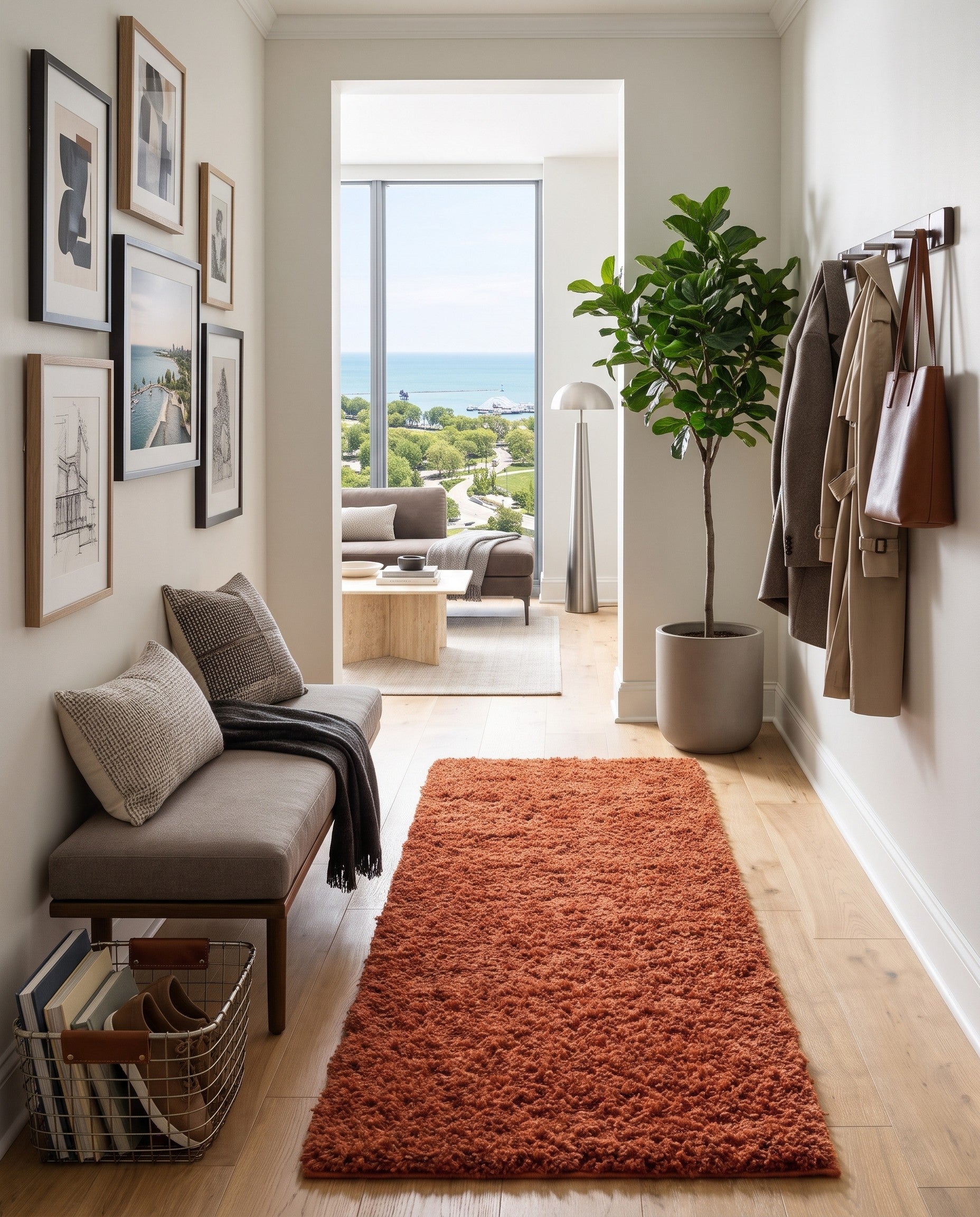 Terracotta Solid Shag Firelight Runner Rug