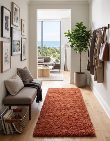 Terracotta Solid Shag Firelight Runner Rug