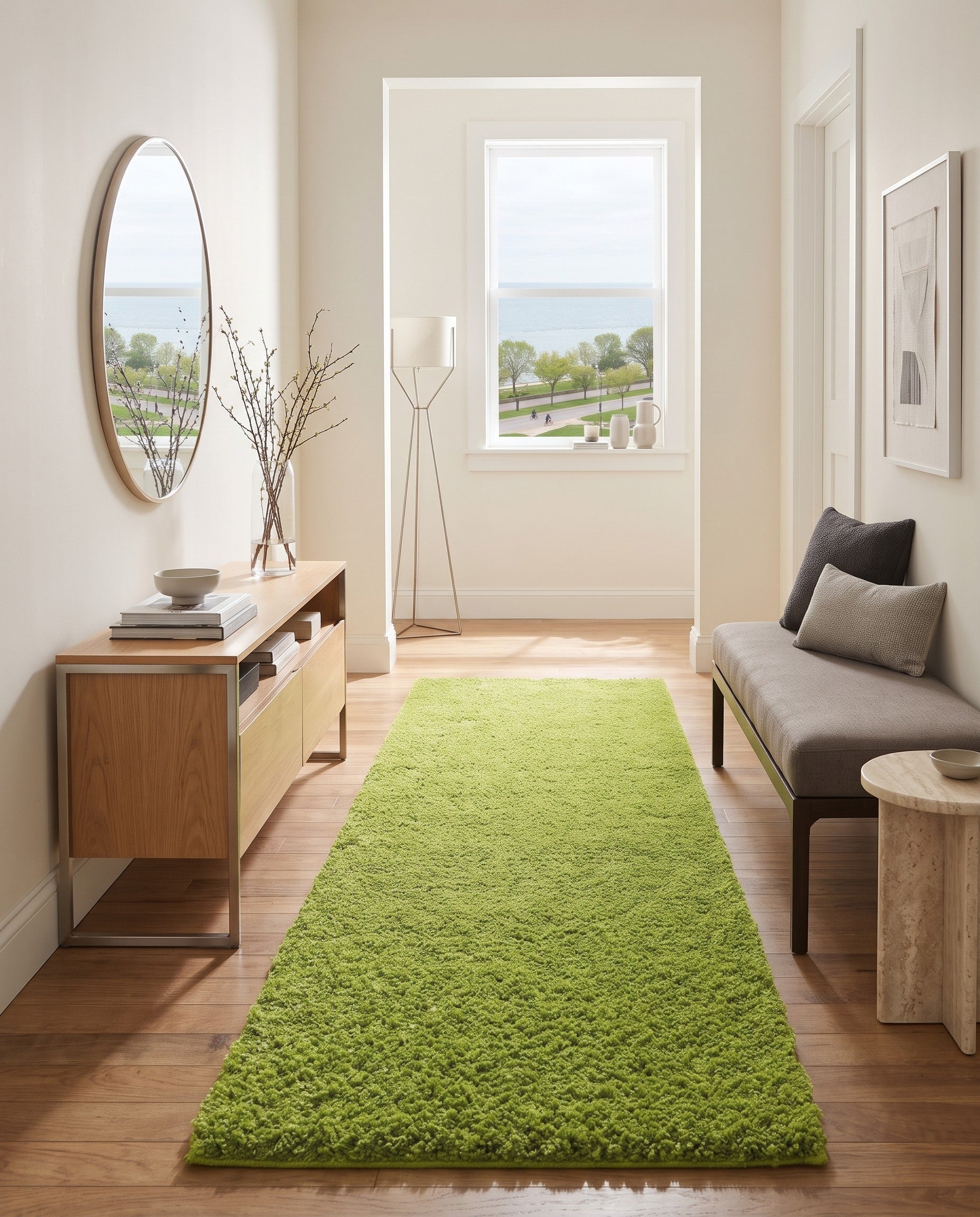 Grass Green Solid Shag Firelight Runner Rug