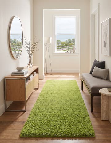 Grass Green Solid Shag Firelight Runner Rug