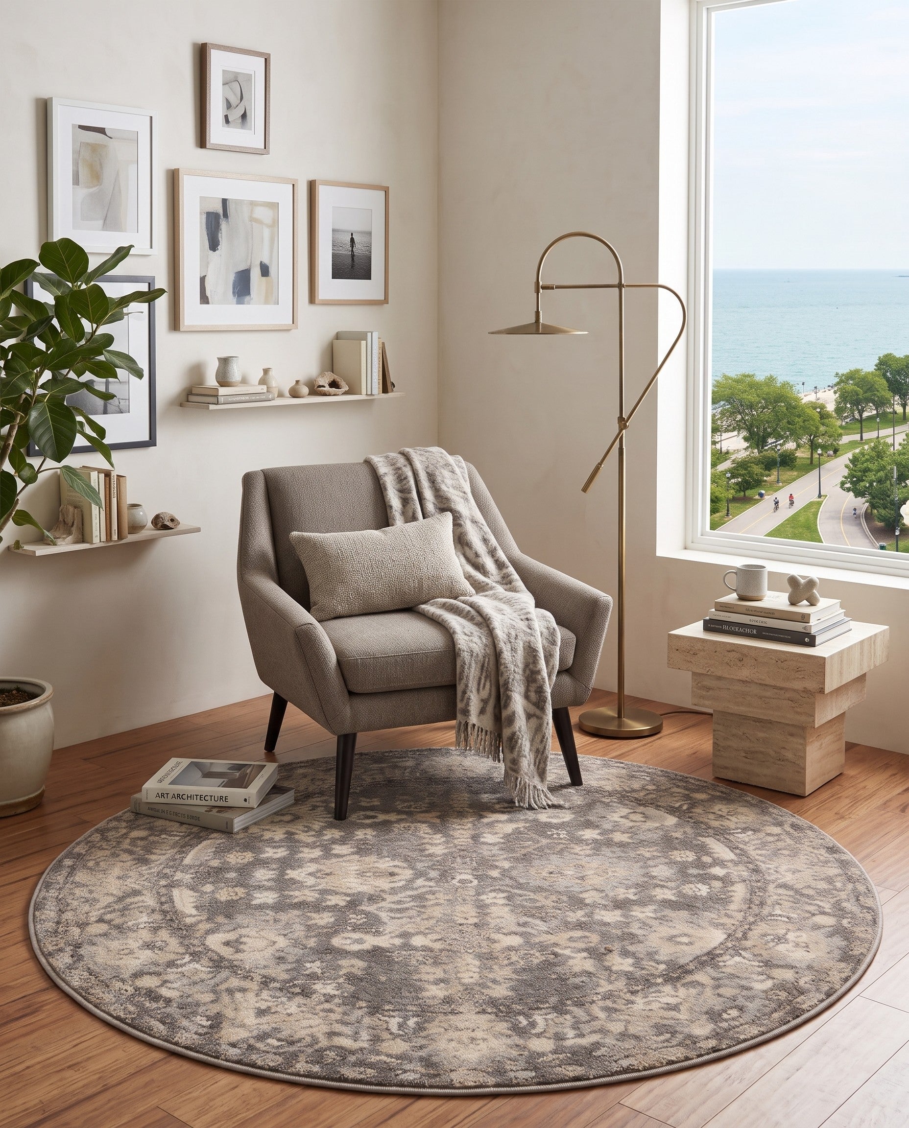Gray Oregon Round Rug