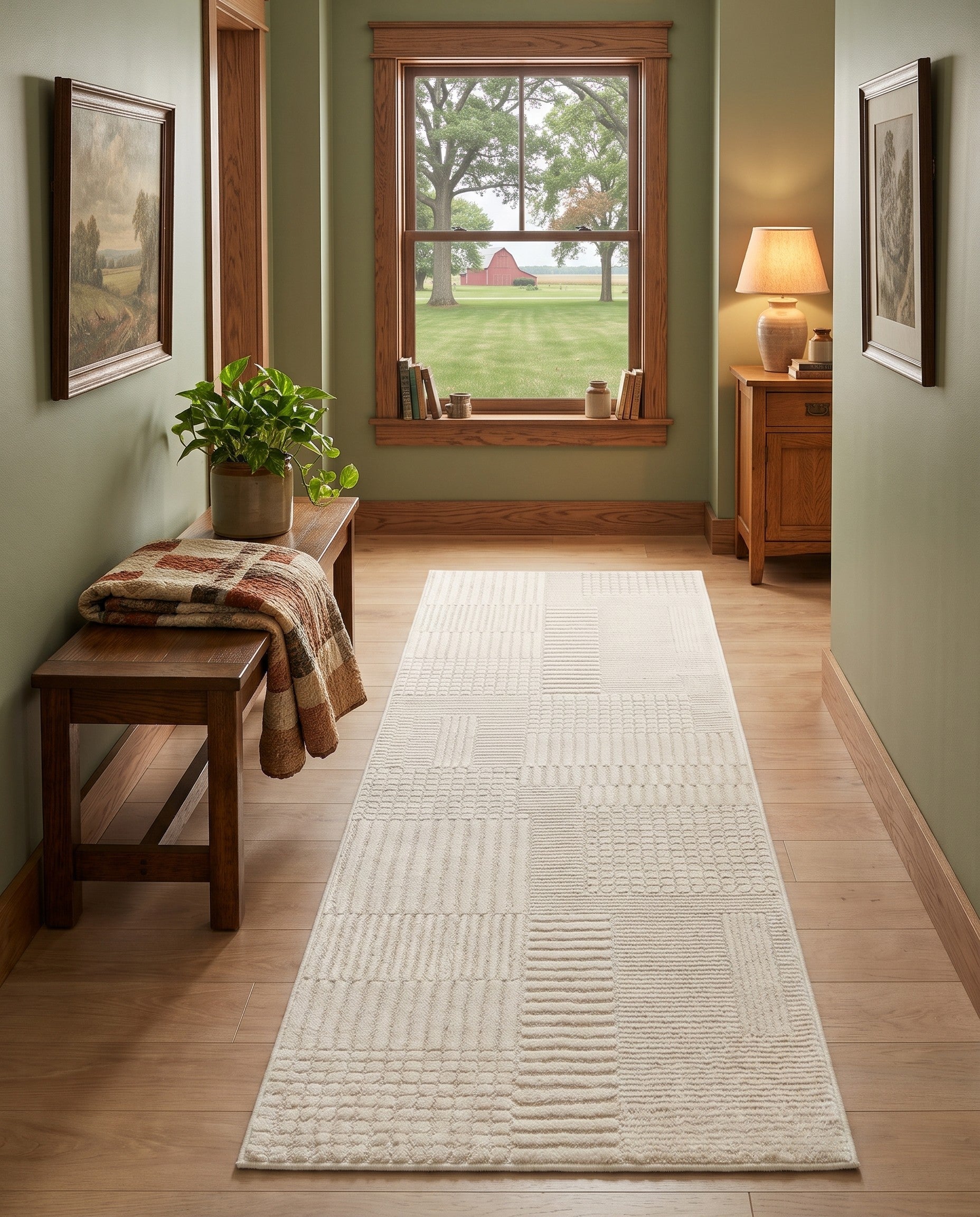 Ivory White Textura Designer Runner Rug