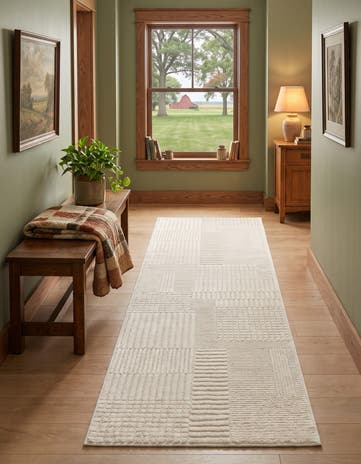 Ivory White Textura Designer Runner Rug