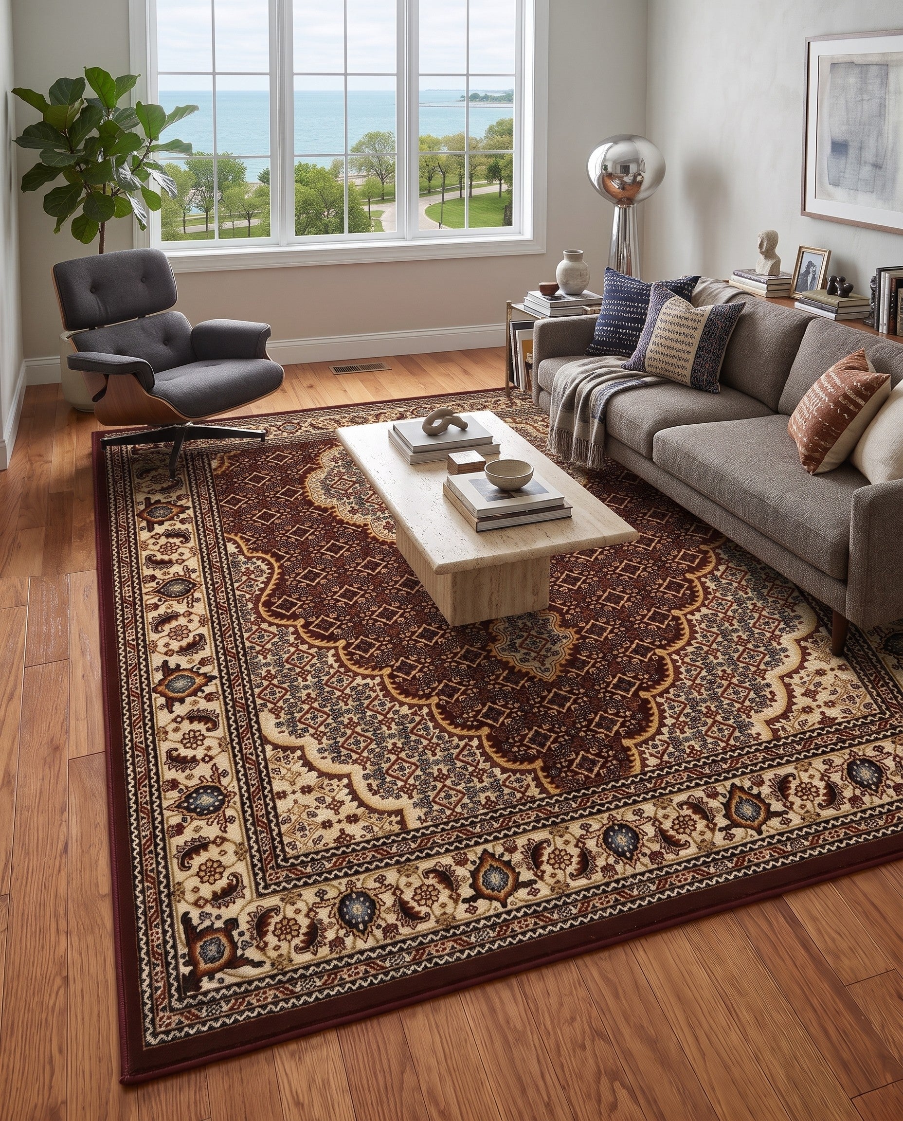 Burgundy Nain Design Rug