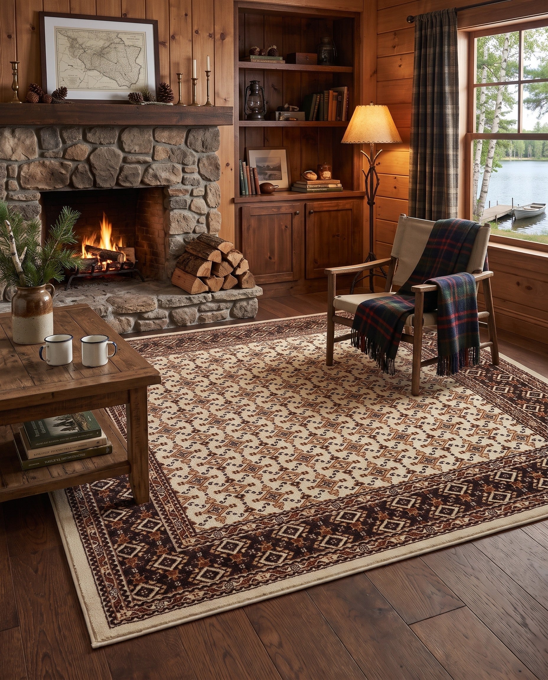 Burgundy and Ivory Nain Design Rug